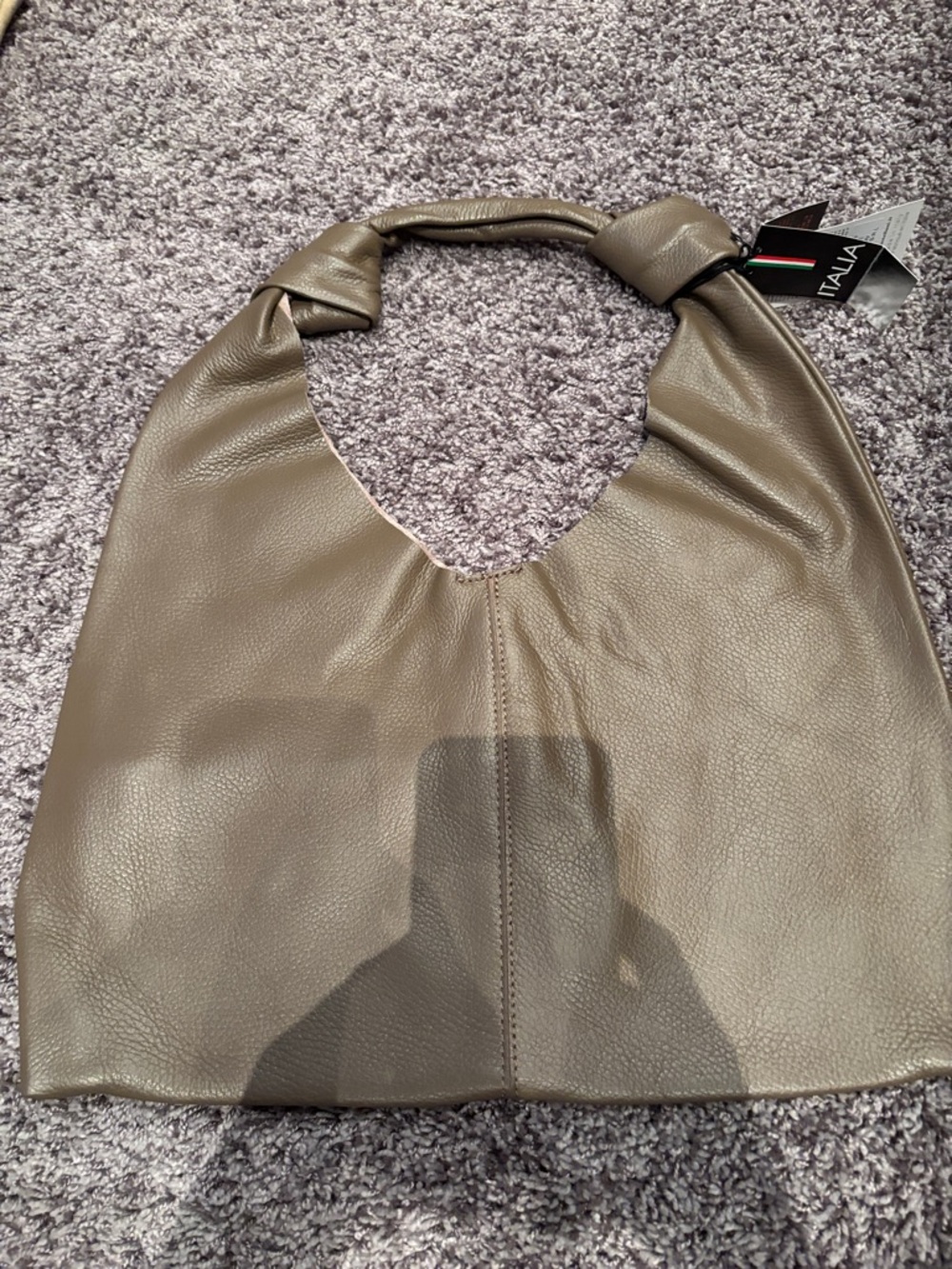 Pebbled Leather Knot-Handle Hobo Bag in Taupe